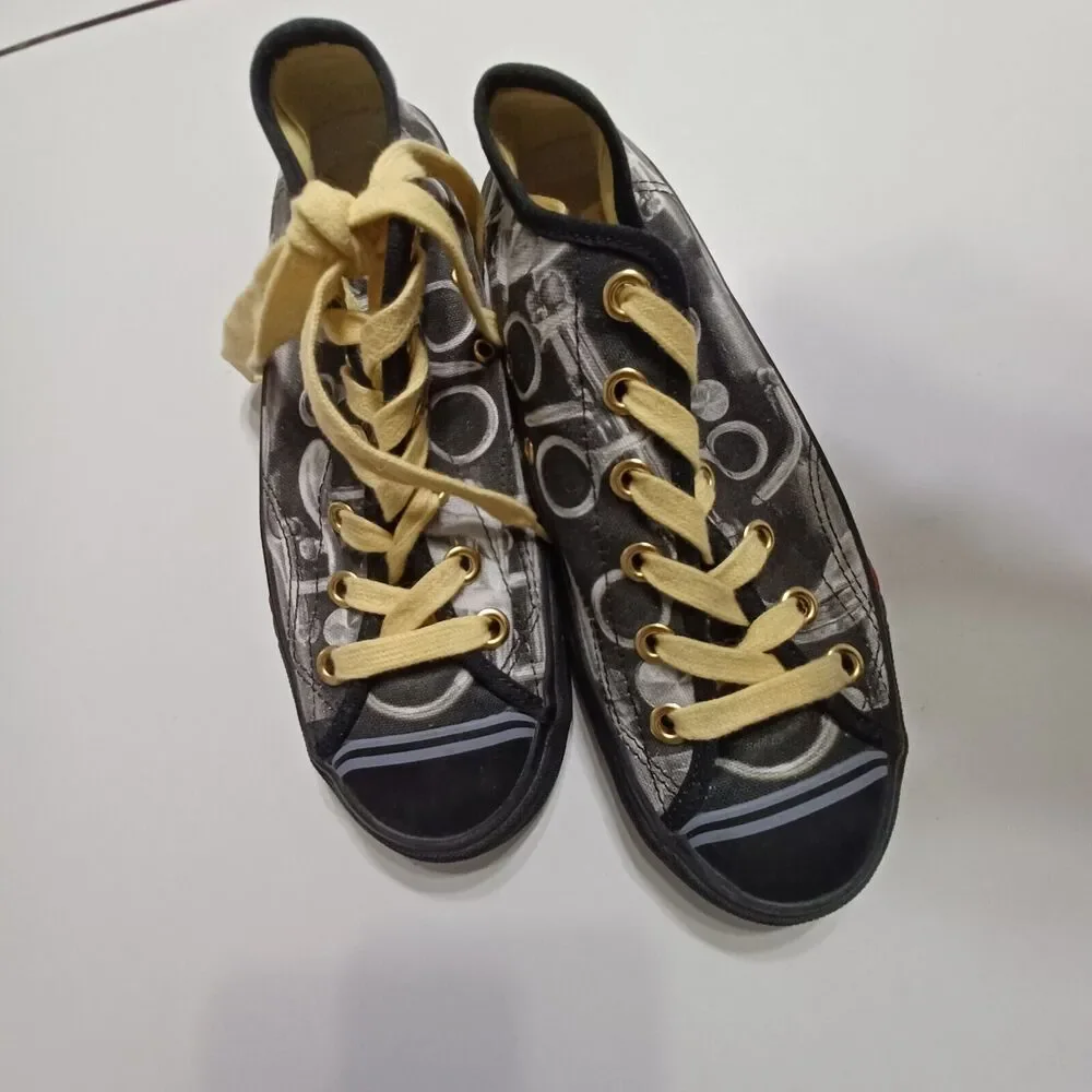 Keds Shoes Mens 5.5 Custom Print Black White Lace Up Non Slip Yellow‎ Lace Shoe